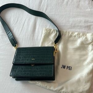 Dark Green Crocodile Embossed Satchel